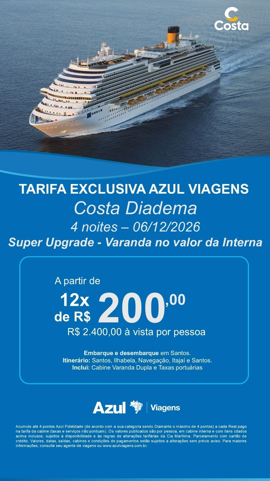 Costa Diadema: Ilhabela e Itajaí em 4 noites