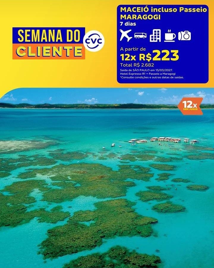 Maceió com passeio a Maragogi em 7 dias