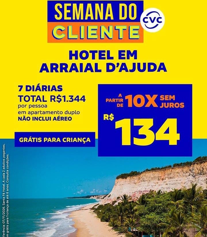 Arraial d'Ajuda: 7 diárias no Santa Fé Hotel